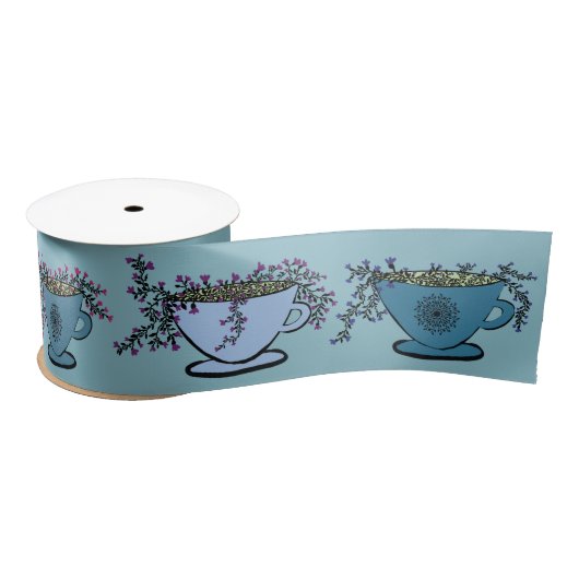 Whimsical Meditation Tea Pattern Blue Satijnen Lint (Spoel)