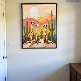 Whimsical Meerkat Trio Desert Art Perfect Poster