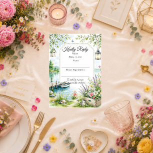 Whimsical Meeroever Cottage Romatische Trouwdag RSVP Kaartje