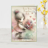 Whimsical Meisje Bloemen Harten Custom Korte Naam Kaart (Gele Bloem)