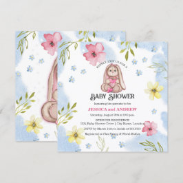 Whimsical Meisje Konijn Baby Shower Kaart