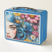 Whimsical meisje met blauw haar en wilde bloemen (Achterkant)