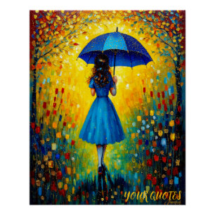 Whimsical Meisje met Blauwe Paraplu Perfect Poster