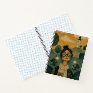 Whimsical Meisje met Hengelaarvis Notitieboek