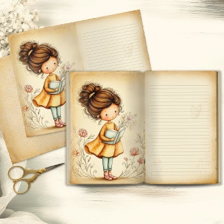 Whimsical Meisje met Junk Journal Pagina Boek