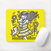 Whimsical Meisje met Kitten Muismat (Met muis)