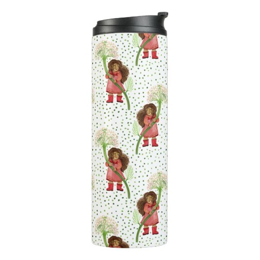 Whimsical Meisje met Paardenbloem Patroon Thermosbeker (Gedraaid links)