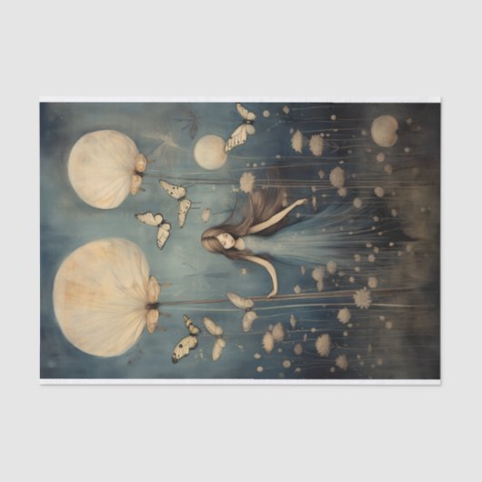 Whimsical Meisje Paardenbloem en Vlinder Decoupage Tissuepapier (Voorkant)