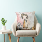Whimsical Meisje Waterverf met Bloemaccenten (1) Kussen (Stoel)