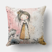 Whimsical Meisje Waterverf met Bloemaccenten (1) Kussen (Achterkant)