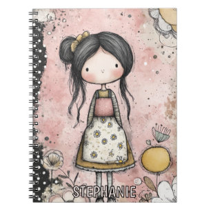Whimsical Meisje Waterverf met Bloemaccenten (8) Notitieboek