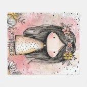 Whimsical Meisje Waterverf met Bloemaccenten (9) Fleece Deken (Voorkant (Horizontaal))