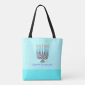 Whimsical Menorah "Happy Hanukkah"  aan Tote Bag (Achterkant)