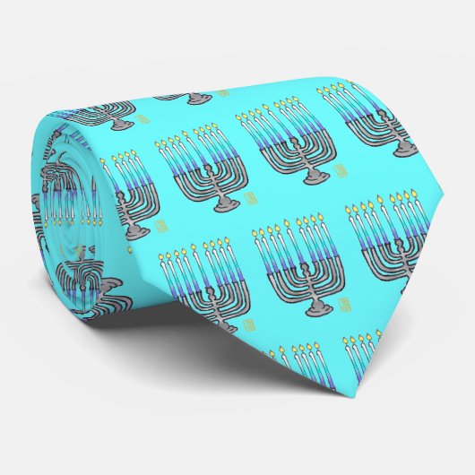 Whimsical Menorah Mannen Vivid Blue Stropdas (Opgerold)