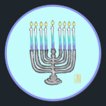 Whimsical Menorah Ronde Sticker<br><div class="desc">Deze Whimsical Menorah Classic Round Stickers zijn de perfecte afwerking op je Hanukkah-kaartenveloppen en op al je papieren cadeaus. Ze coördineren met geschenkartikelen en papieren producten in mijn Whimsical Menorah Hanukkah en Meer Collectie.</div>