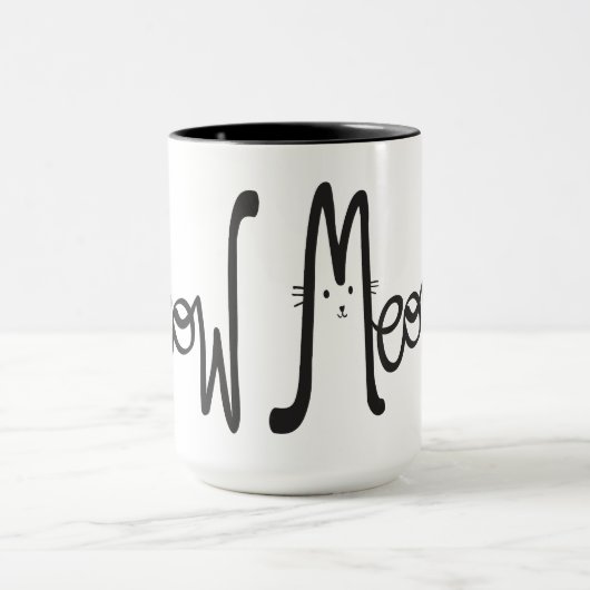 Whimsical MEOW Modern Minimalistisch Zwart Kat Scr Mok (Midden)