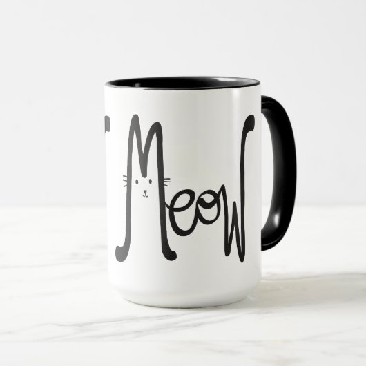 Whimsical MEOW Modern Minimalistisch Zwart Kat Scr Mok (Voorkant rechts)