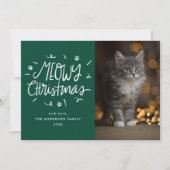 Whimsical Meowy Kerstmis Groene Kat Foto Feestdagenkaart (Voorkant)