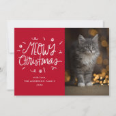 Whimsical Meowy Kerstmis Rode Kat Foto Feestdagenkaart (Voorkant)