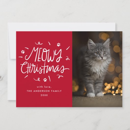 Whimsical Meowy Kerstmis Rode Kat Foto Feestdagenkaart (Voorkant)