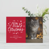 Whimsical Meowy Kerstmis Rode Kat Foto Feestdagenkaart (Staand voorkant)