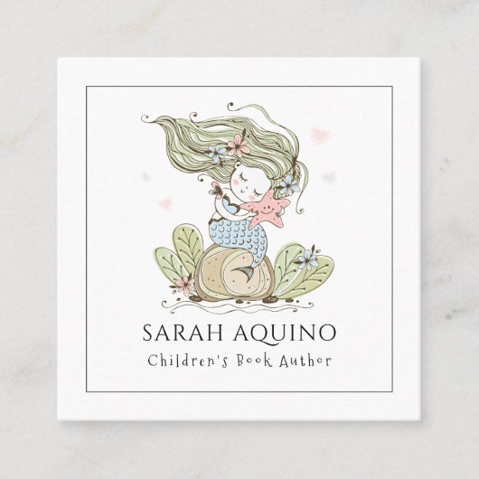 Whimsical Mermaid Children's Book Author Square B Vierkante Visitekaartje (Voorkant)