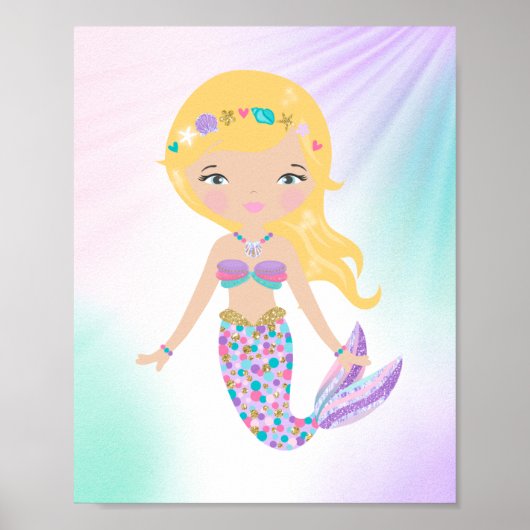 Whimsical Mermaid Children's Nursery Print (Voorkant)