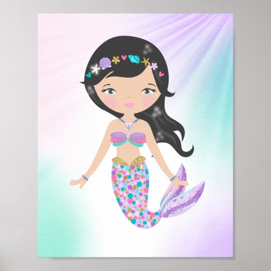 Whimsical Mermaid Children's Nursery Print (Voorkant)