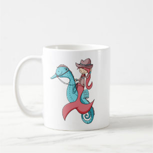 Whimsical Mermaid Cowgirl met Pet en Seahorse Koffiemok