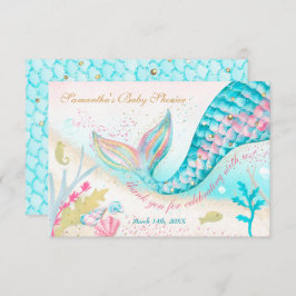 Whimsical Mermaid Girl Baby shower Dank u Bedankkaart