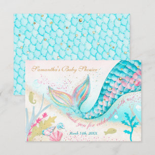 Whimsical Mermaid Girl Baby shower Dank u Bedankkaart