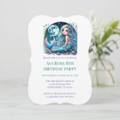 Whimsical Mermaid Girl Verjaardagsfeestje Kaart (Staand voorkant)