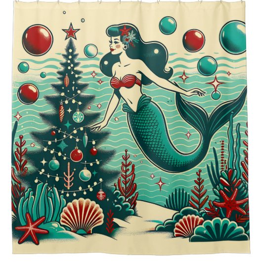 "Whimsical Mermaid Holiday Scene" Douchegordijn (Voorkant)