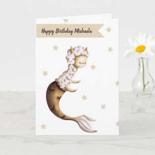 Whimsical Mermaid Llama Birthday Party Kaart