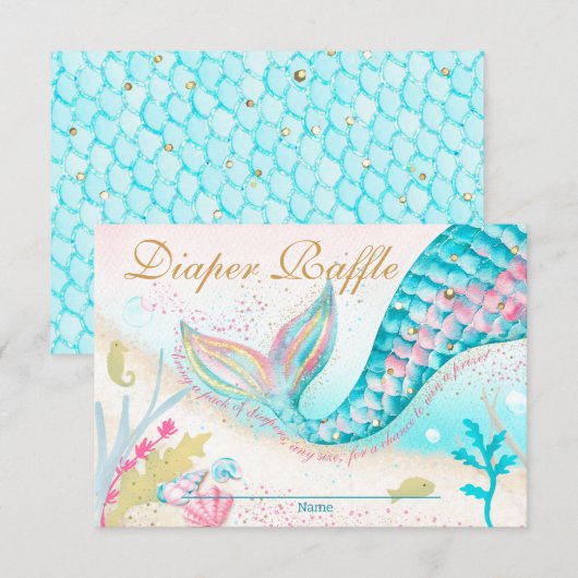 Whimsical Mermaid Meisje Baby shower Luier Raffle Bedankkaart (Voorkant / Achterkant)