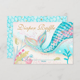 Whimsical Mermaid Meisje Baby shower Luier Raffle Bedankkaart