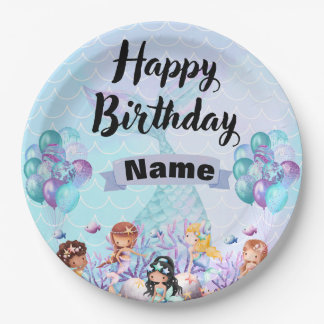Whimsical Mermaid Party Decor – Blauw & Paarse Papieren Bordje