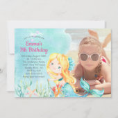 Whimsical Mermaid Photo Birthday Invitation Kaart (Voorkant)