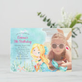 Whimsical Mermaid Photo Birthday Invitation Kaart (Staand voorkant)
