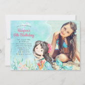 Whimsical Mermaid Photo Birthday Invitation Kaart (Voorkant)