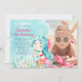 Whimsical Mermaid Photo Birthday Invitation Kaart (Voorkant)