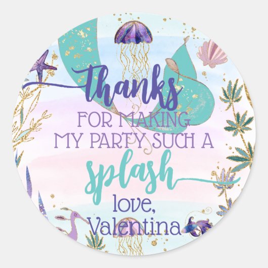 Whimsical Mermaid Tail Onder de Zee Party Bedankt Ronde Sticker (Voorkant)