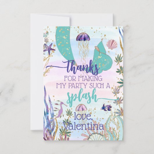 Whimsical Mermaid Tail Onder het Zee Party Script Bedankkaart (Voorkant)