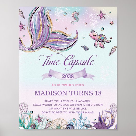 Whimsical Mermaid Tail onder Zee Time Capsule Poster (Voorkant)