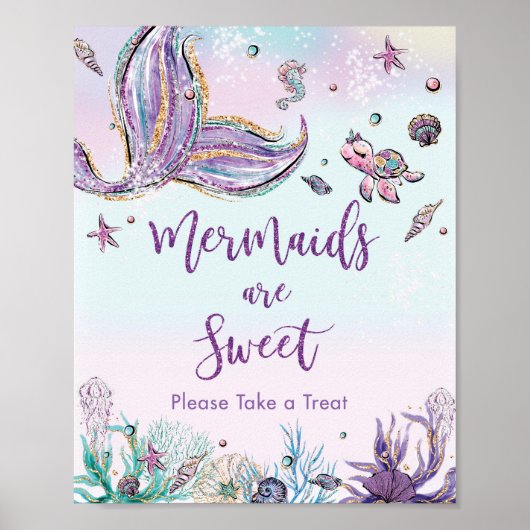 Whimsical Mermaid Tail Sweet Treat Birthday Sign Poster (Voorkant)