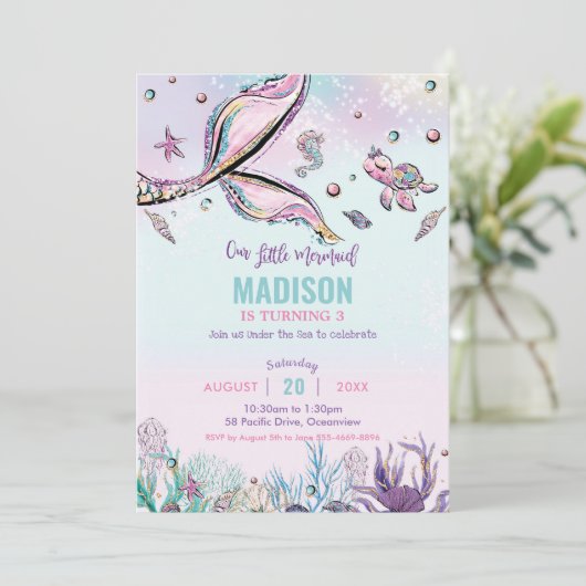 Whimsical Mermaid Tail Under the Zee Verjaardag Kaart (Staand voorkant)