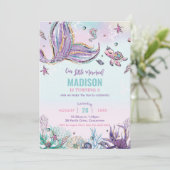 Whimsical Mermaid under the Zee Birthday Party Kaart (Staand voorkant)