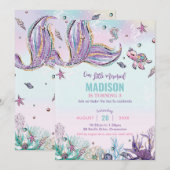 Whimsical Mermaid under the Zee Birthday Party Kaart (Voorkant / Achterkant)