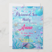 Whimsical Mermaid under the Zee Birthday Party Kaart (Voorkant)
