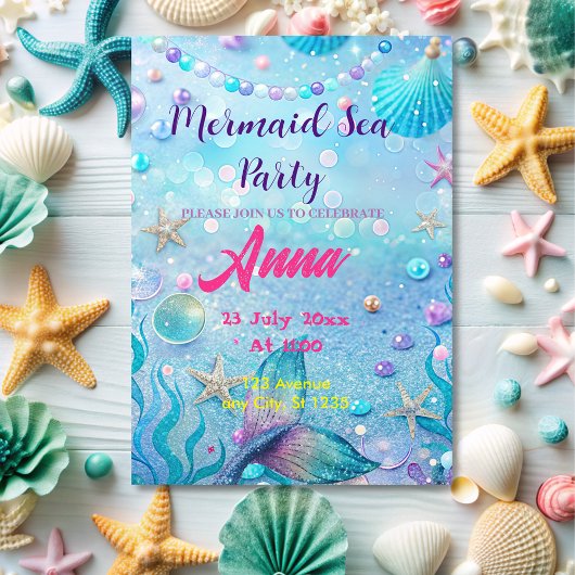 Whimsical Mermaid under the Zee Birthday Party Kaart